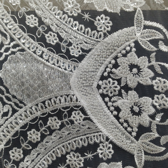 1 Yard Beaded Lace Fabric Embroidered 100 Percent Polyester Net Mesh 51 inch Width