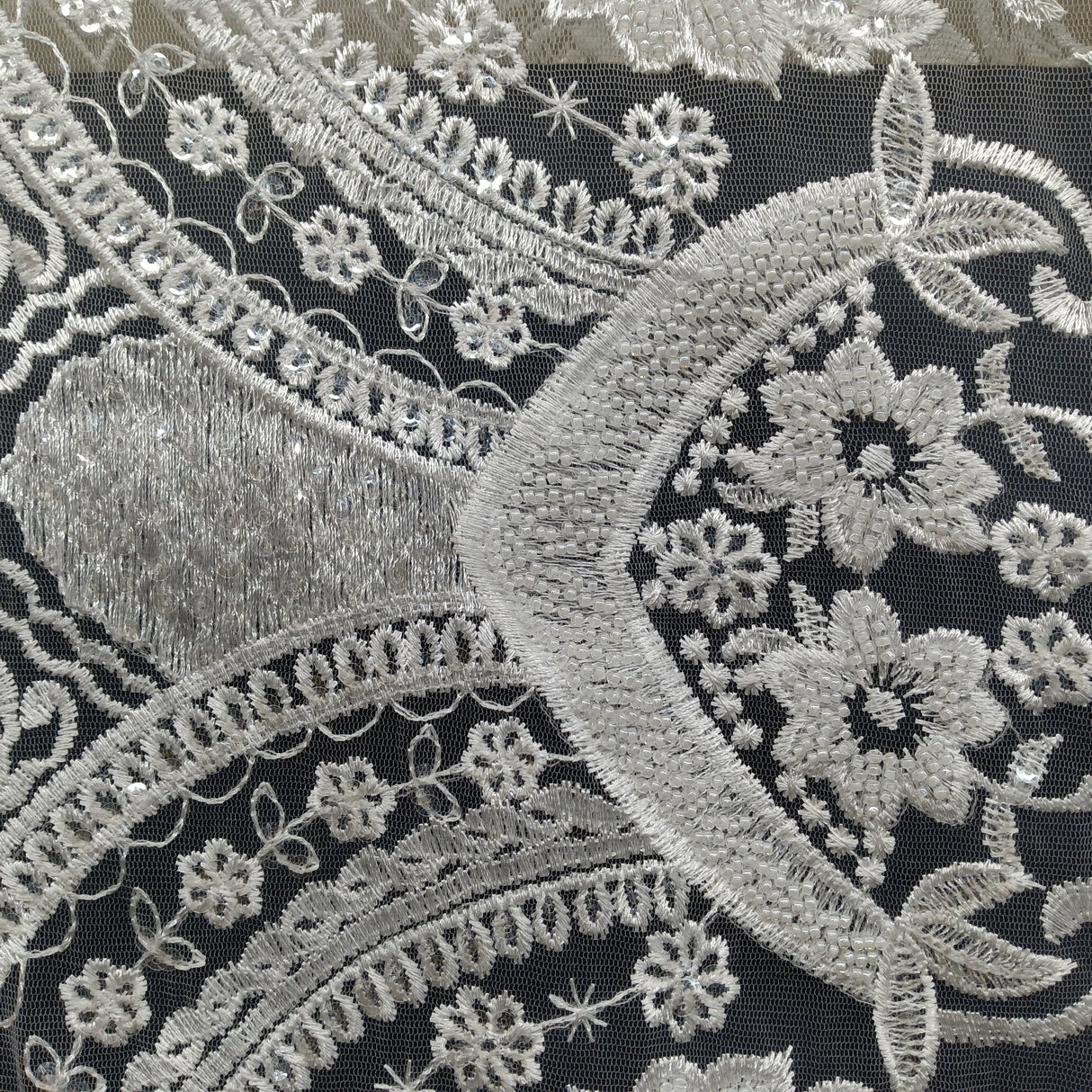 Beaded Lace Fabric 100% Polyester Net Mesh 51"