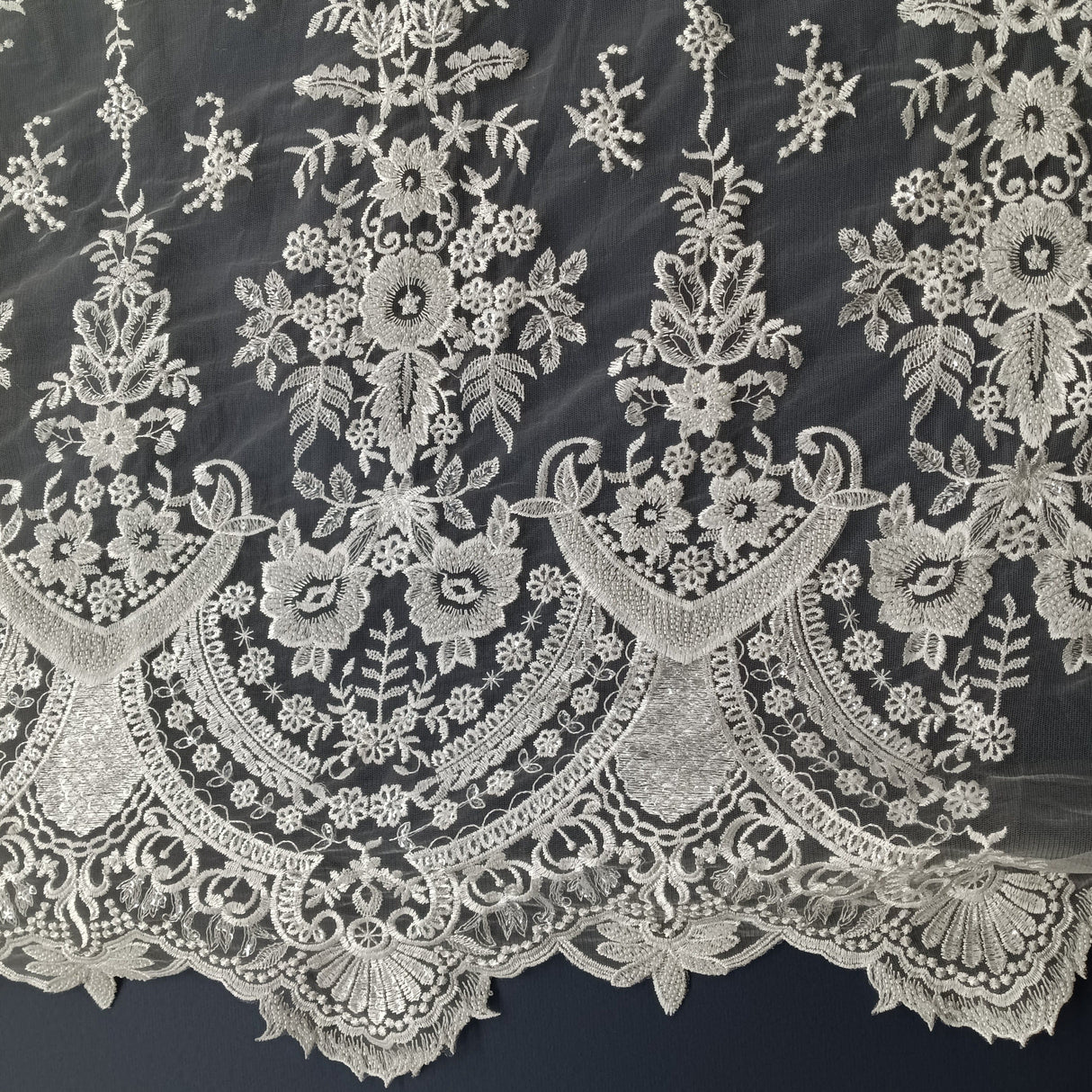 Beaded Lace Fabric 100% Polyester Net Mesh 51"