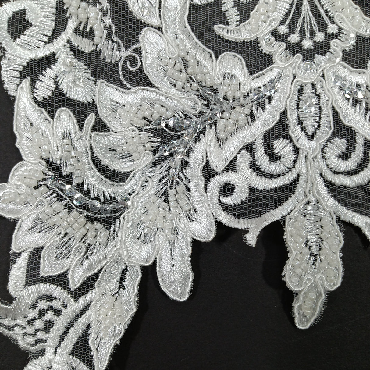 Beaded Corded Lace Medallion Applique 25" x 10.5"