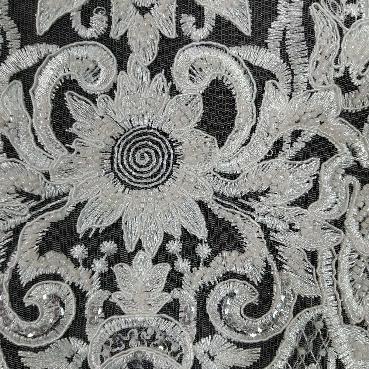 Beaded Corded Lace Medallion Applique 25" x 10.5"