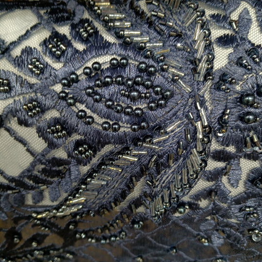 1 Yard Elegant Beaded Lace Fabric Embroidered on 100% Polyester Net Mesh