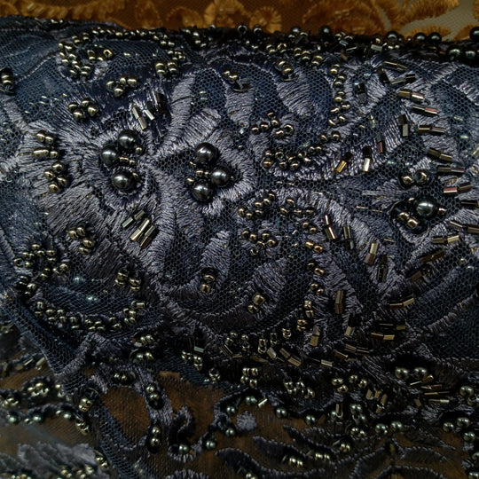 1 Yard Elegant Beaded Lace Fabric Embroidered on 100% Polyester Net Mesh
