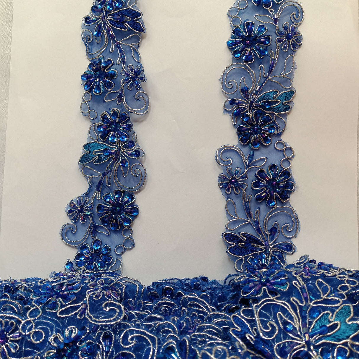 1 Yard Elegant Beaded & Corded Lace Trimming Embroidered on 100% Polyester Organza for Special Occasion Dresses 2 Inch Width