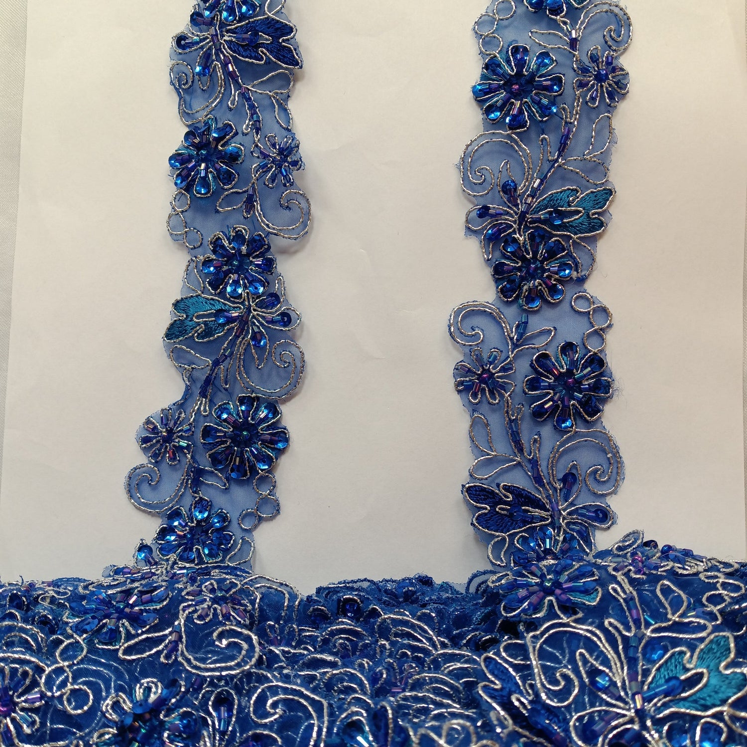 1 Yard Elegant Beaded & Corded Lace Trimming Embroidered on 100% Polyester Organza for Special Occasion Dresses 2 Inch Width