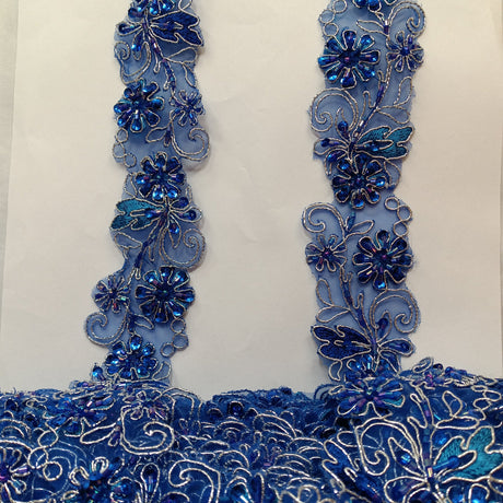 1 Yard Elegant Beaded & Corded Lace Trimming Embroidered on 100% Polyester Organza for Special Occasion Dresses 2 Inch Width