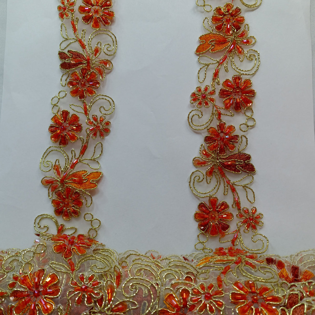 Beaded Corded Lace Trim on Polyester Organza