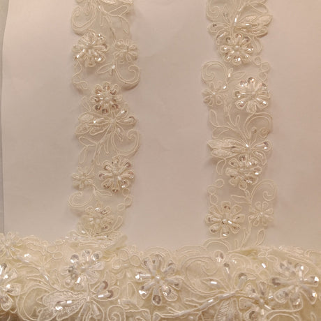 1 Yard Elegant Beaded & Corded Lace Trimming Embroidered on 100% Polyester Organza for Special Occasion Dresses 2 Inch Width