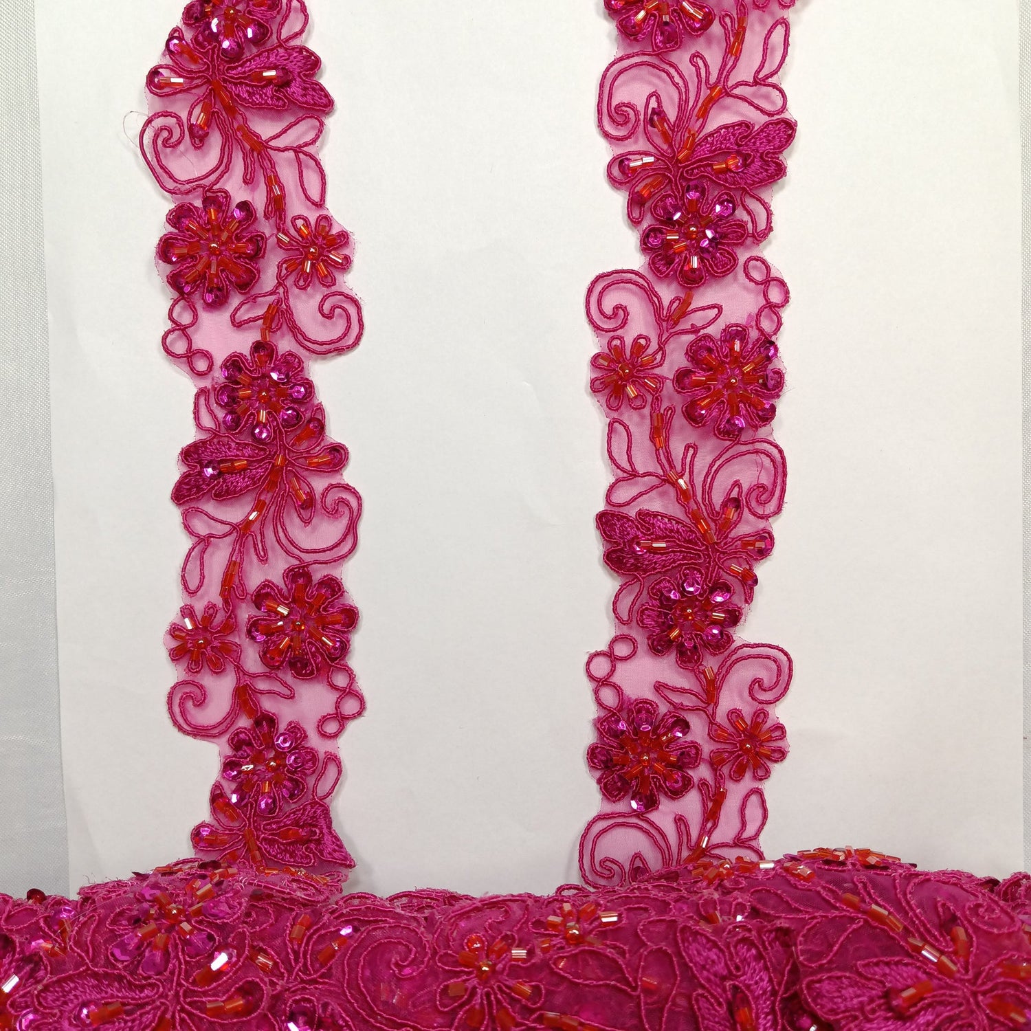 1 Yard Elegant Beaded & Corded Lace Trimming Embroidered on 100% Polyester Organza for Special Occasion Dresses 2 Inch Width