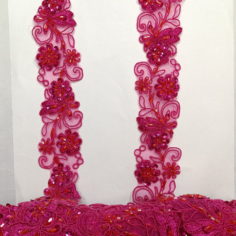 1 Yard Elegant Beaded & Corded Lace Trimming Embroidered on 100% Polyester Organza for Special Occasion Dresses 2 Inch Width