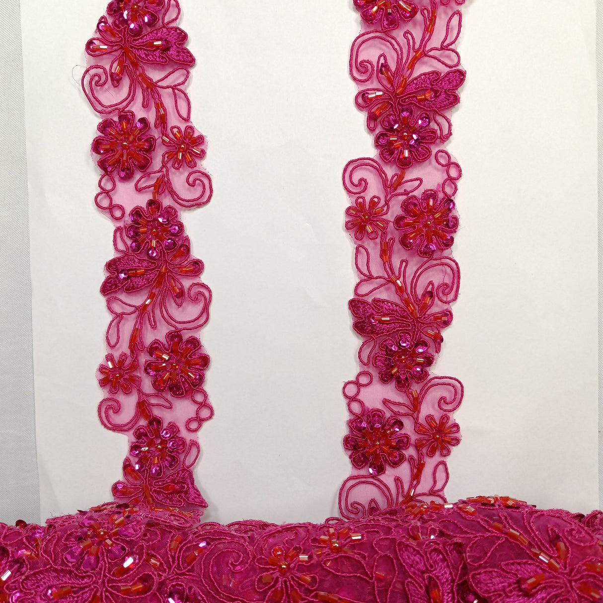 Beaded Corded Lace Trim on Polyester Organza