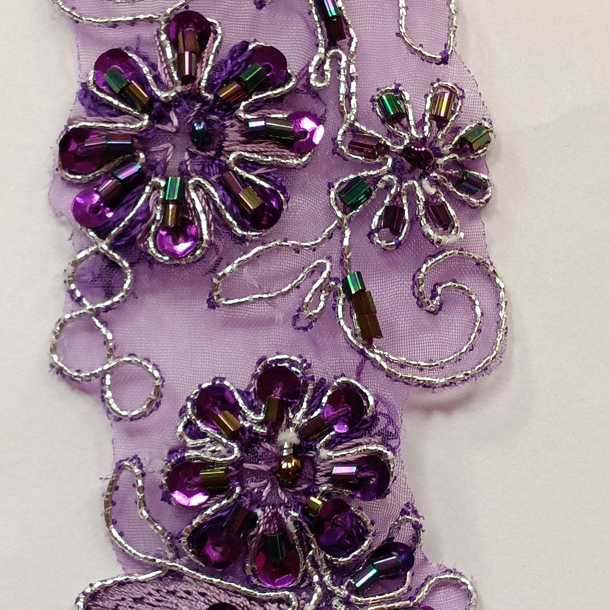 Beaded Corded Lace Trim on Polyester Organza