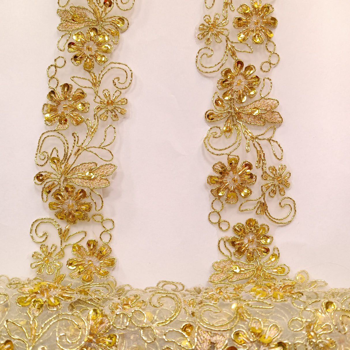 Beaded Corded Lace Trim on Polyester Organza