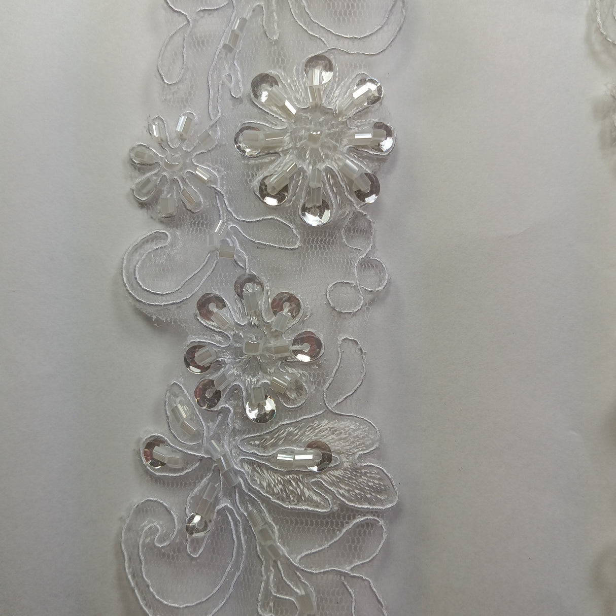 Beaded Corded Lace Trim on Polyester Organza
