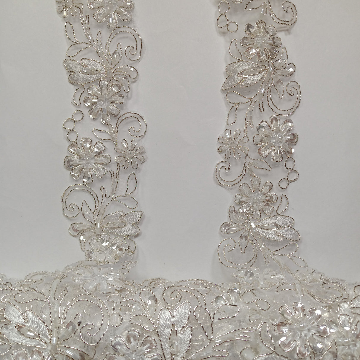 Beaded Corded Lace Trim on Polyester Organza