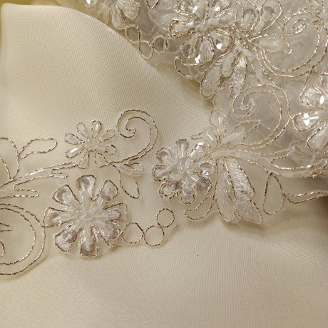 1 Yard Elegant Beaded & Corded Lace Trimming Embroidered on 100% Polyester Organza for Special Occasion Dresses 2 Inch Width