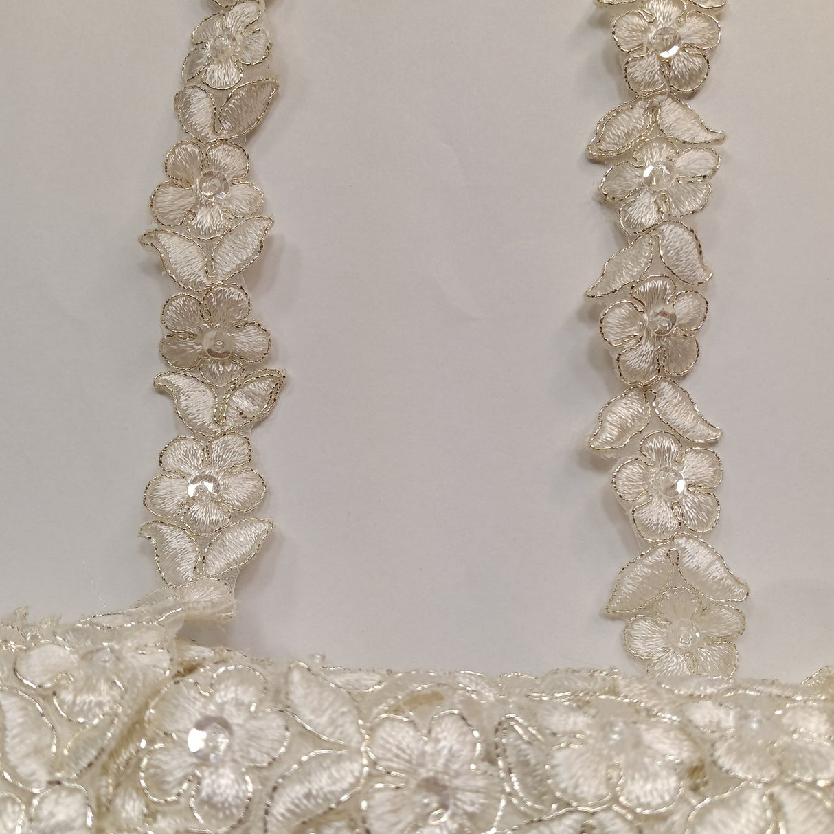 1 Yard Beaded & Corded Lace Trimming on Organza | 3/4" Wide | Decorative Couture Trim for Bridal, Quinceañera & Formalwear