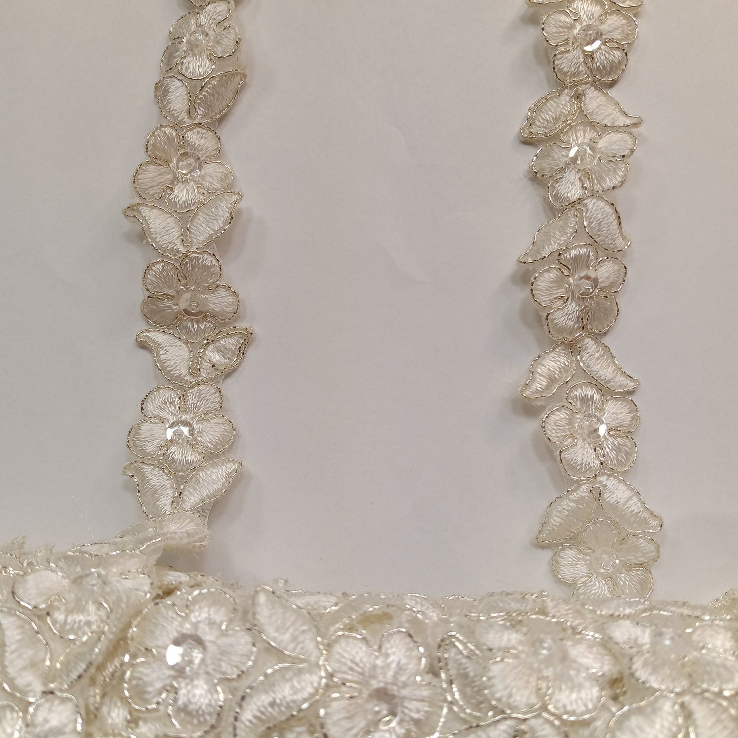1 Yard Beaded & Corded Lace Trimming on Organza | 3/4" Wide | Decorative Couture Trim for Bridal, Quinceañera & Formalwear