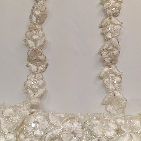 1 Yard Beaded & Corded Lace Trimming on Organza | 3/4" Wide | Decorative Couture Trim for Bridal, Quinceañera & Formalwear