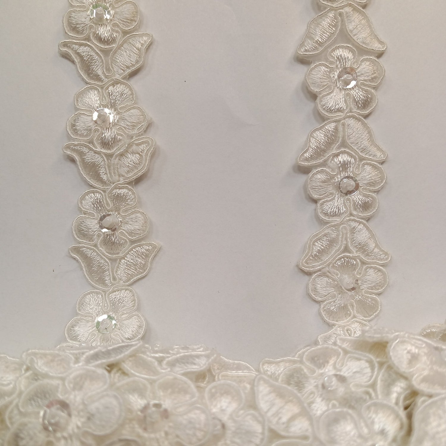 1 Yard Beaded & Corded Lace Trimming on Organza | 3/4" Wide | Decorative Couture Trim for Bridal, Quinceañera & Formalwear