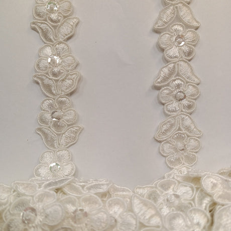 1 Yard Beaded & Corded Lace Trimming on Organza | 3/4" Wide | Decorative Couture Trim for Bridal, Quinceañera & Formalwear