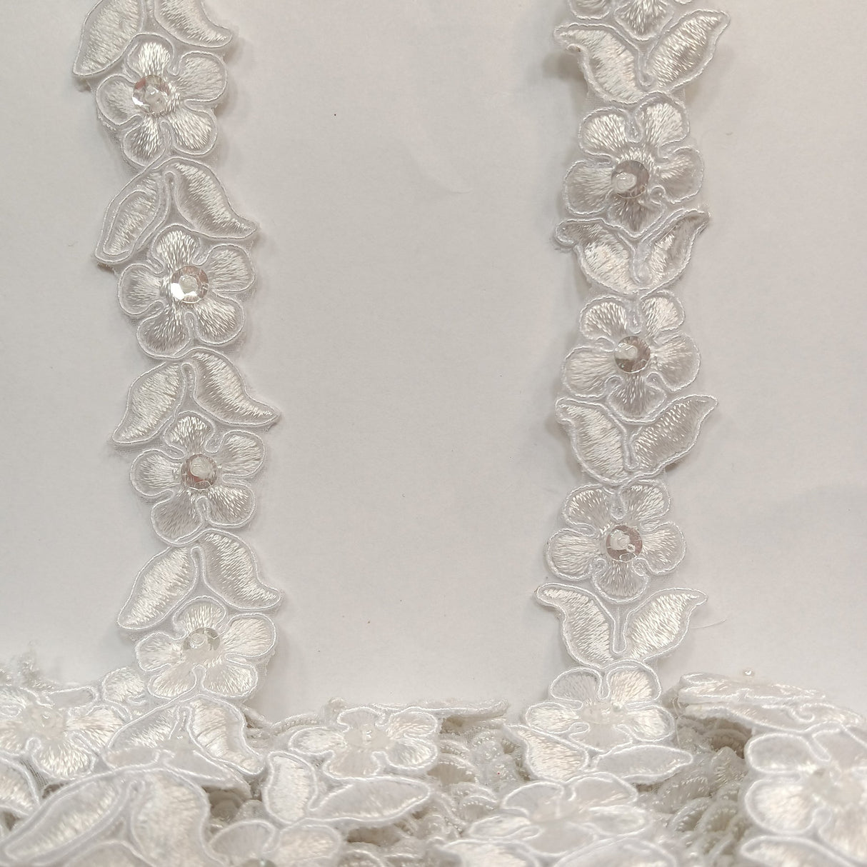 1 Yard Beaded & Corded Lace Trimming on Organza | 3/4" Wide | Decorative Couture Trim for Bridal, Quinceañera & Formalwear