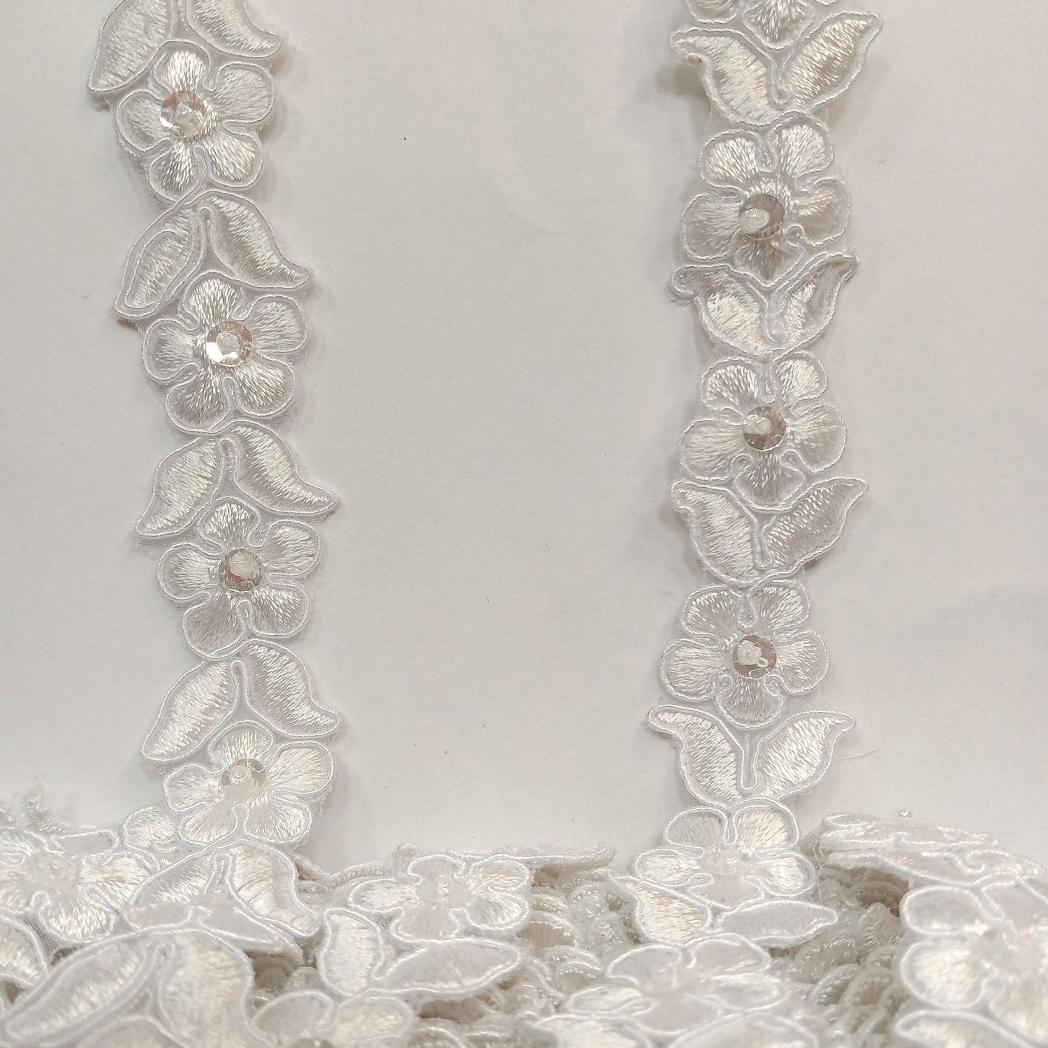 1 Yard Beaded & Corded Lace Trimming on Organza | 3/4" Wide | Decorative Couture Trim for Bridal, Quinceañera & Formalwear