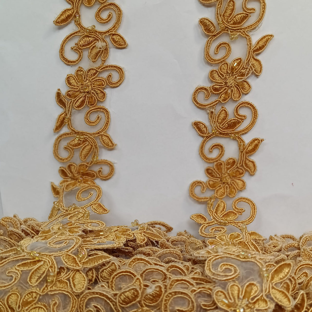 1 Yard Luxurious Beaded Corded Lace Trimming Embroidered Polyester Organza for Dresses 1.5 Inch Width