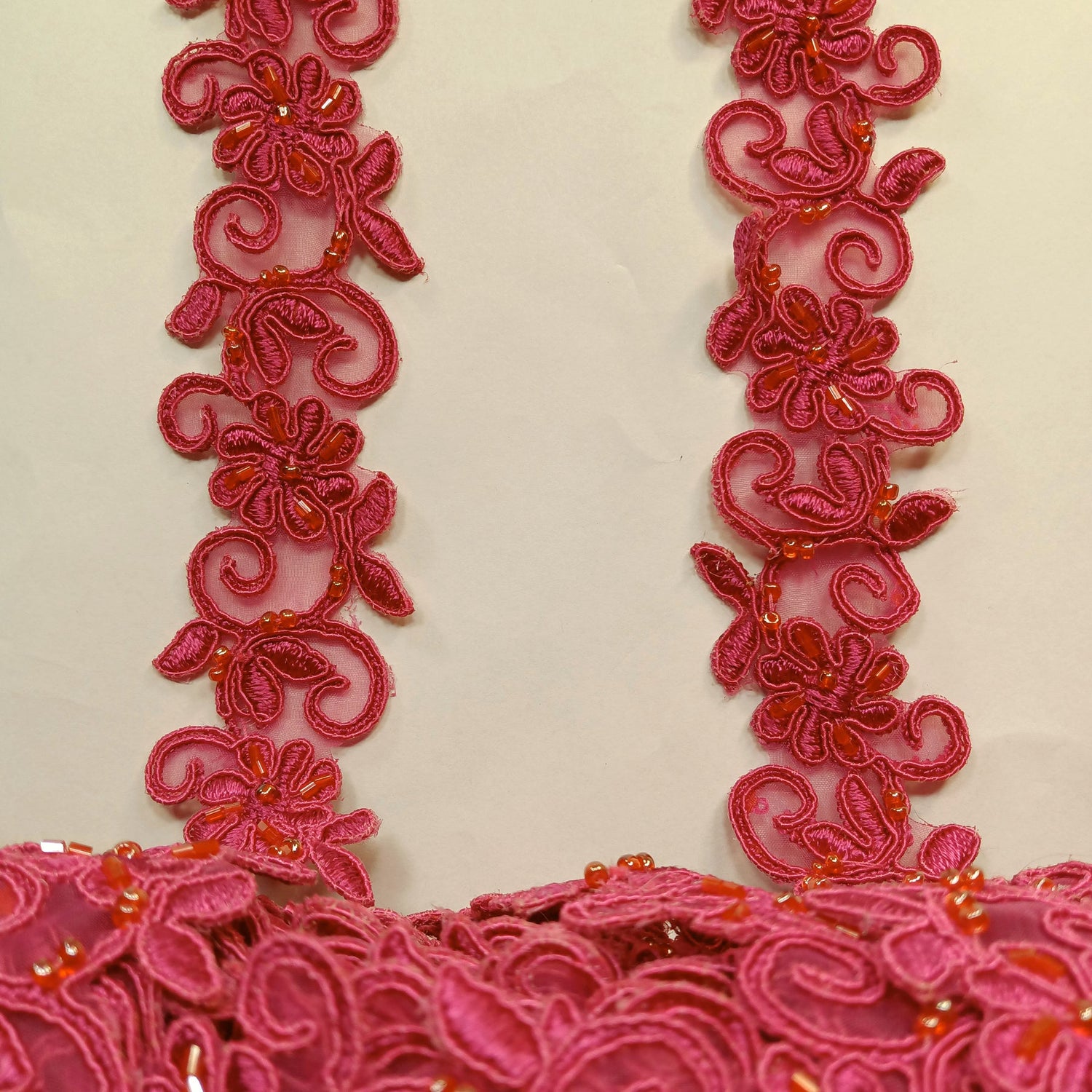 1 Yard Luxurious Beaded Corded Lace Trimming Embroidered Polyester Organza for Dresses 1.5 Inch Width