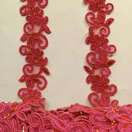 1 Yard Luxurious Beaded Corded Lace Trimming Embroidered Polyester Organza for Dresses 1.5 Inch Width