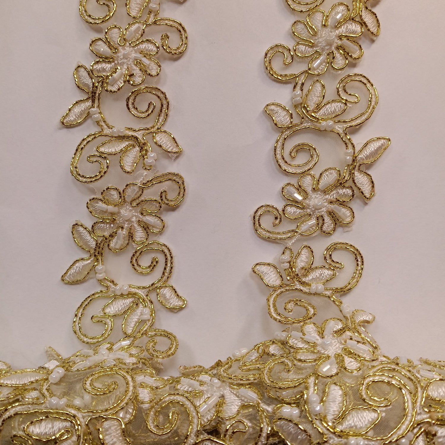 1 Yard Luxurious Beaded Corded Lace Trimming Embroidered Polyester Organza for Dresses 1.5 Inch Width