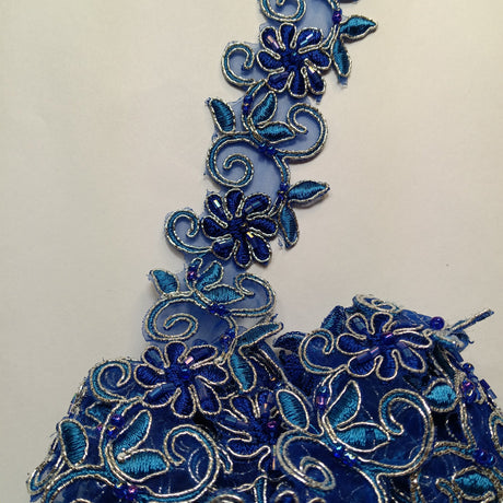 1 Yard Luxurious Beaded Corded Lace Trimming Embroidered Polyester Organza for Dresses 1.5 Inch Width