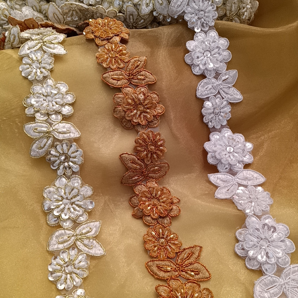 3D Floral Beaded Lace Trim