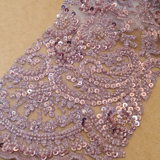 1 Yard Beaded Lace Fabric Embroidered 100 Percent Polyester Net Mesh 50 inch Width