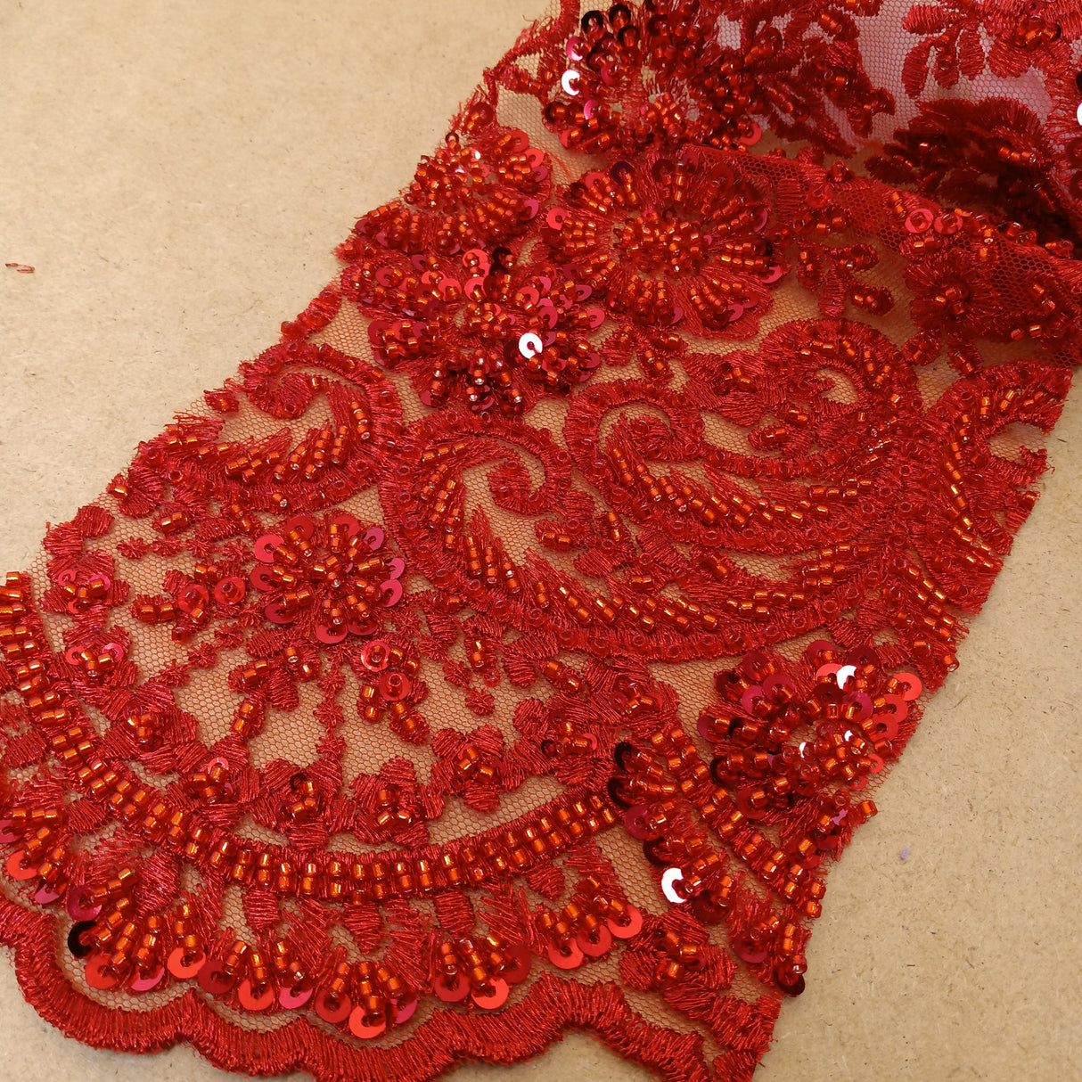 Beaded Lace Fabric on Polyester Net Mesh