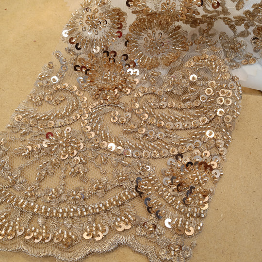 1 Yard Beaded Lace Fabric Embroidered 100 Percent Polyester Net Mesh 50 inch Width