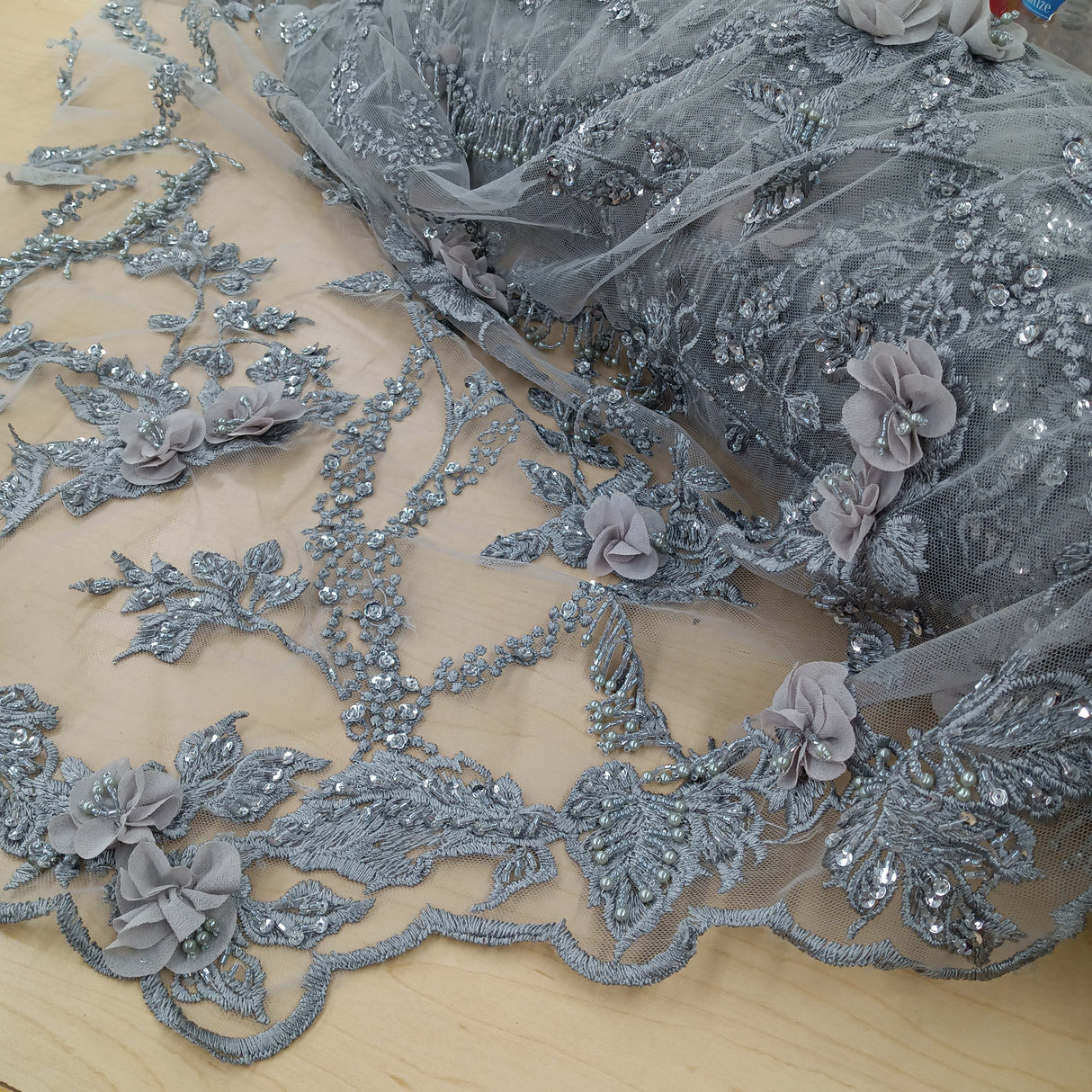 Beaded 3D Floral Lace Fabric 48" Wide