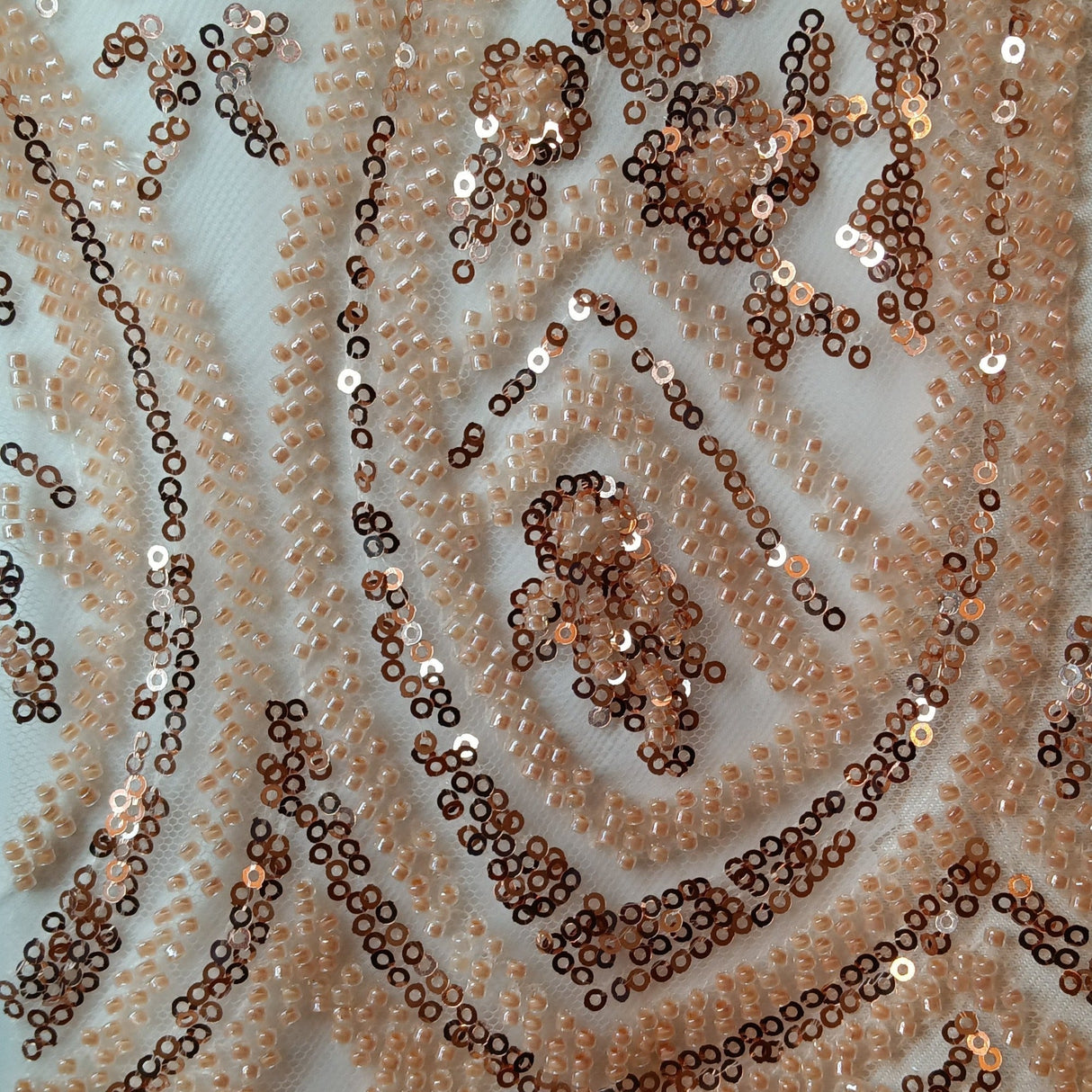 Beaded Lace Fabric Embroidered On 100 Percent Polyester Net Mesh Fabric - Rose Gold, Red, Blush, 51" Wide (1 Yard)