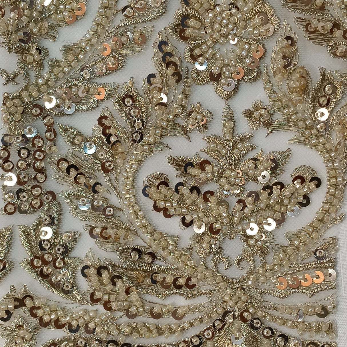 Beaded Lace Fabric on Polyester Net Mesh 50"