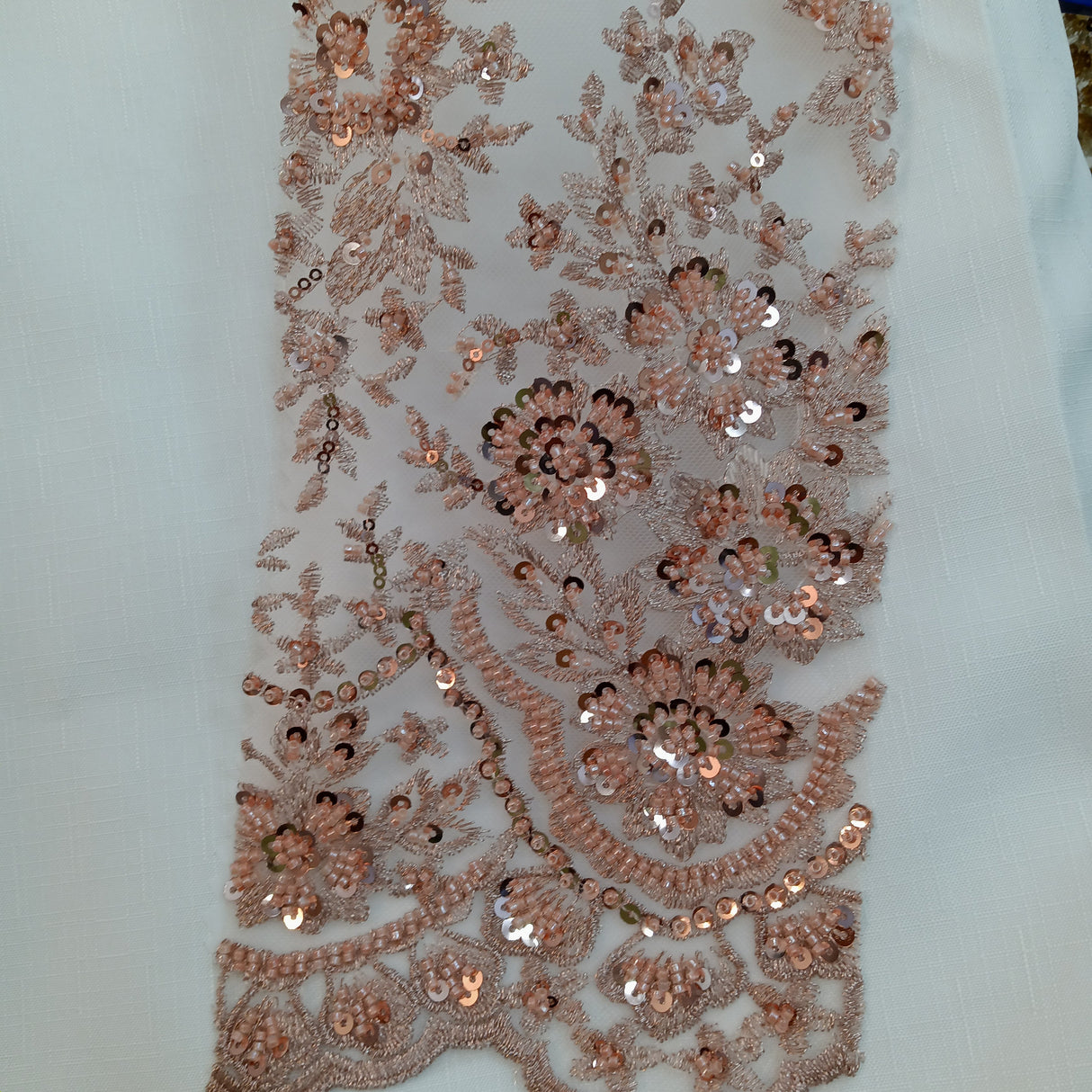 Beaded Embroidered Lace Mesh Coral