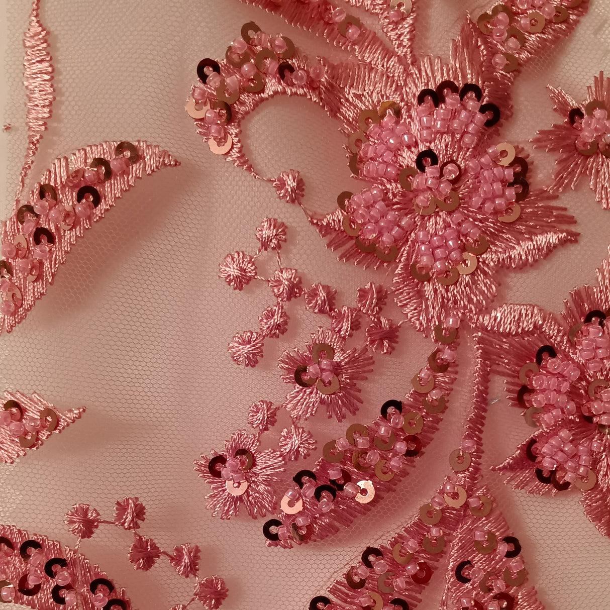 Beaded Lace Fabric on Polyester Net Mesh 50"
