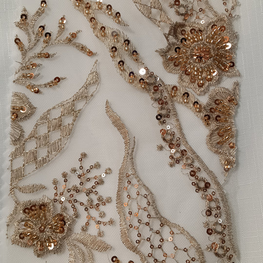 1 Yard Beaded Lace Fabric Embroidered on Polyester Net Mesh 50 inch Width