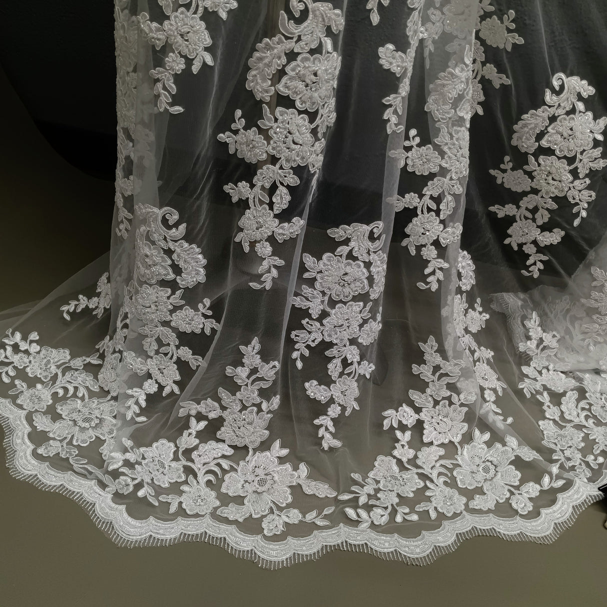 Beaded Corded Bridal Lace Fabric