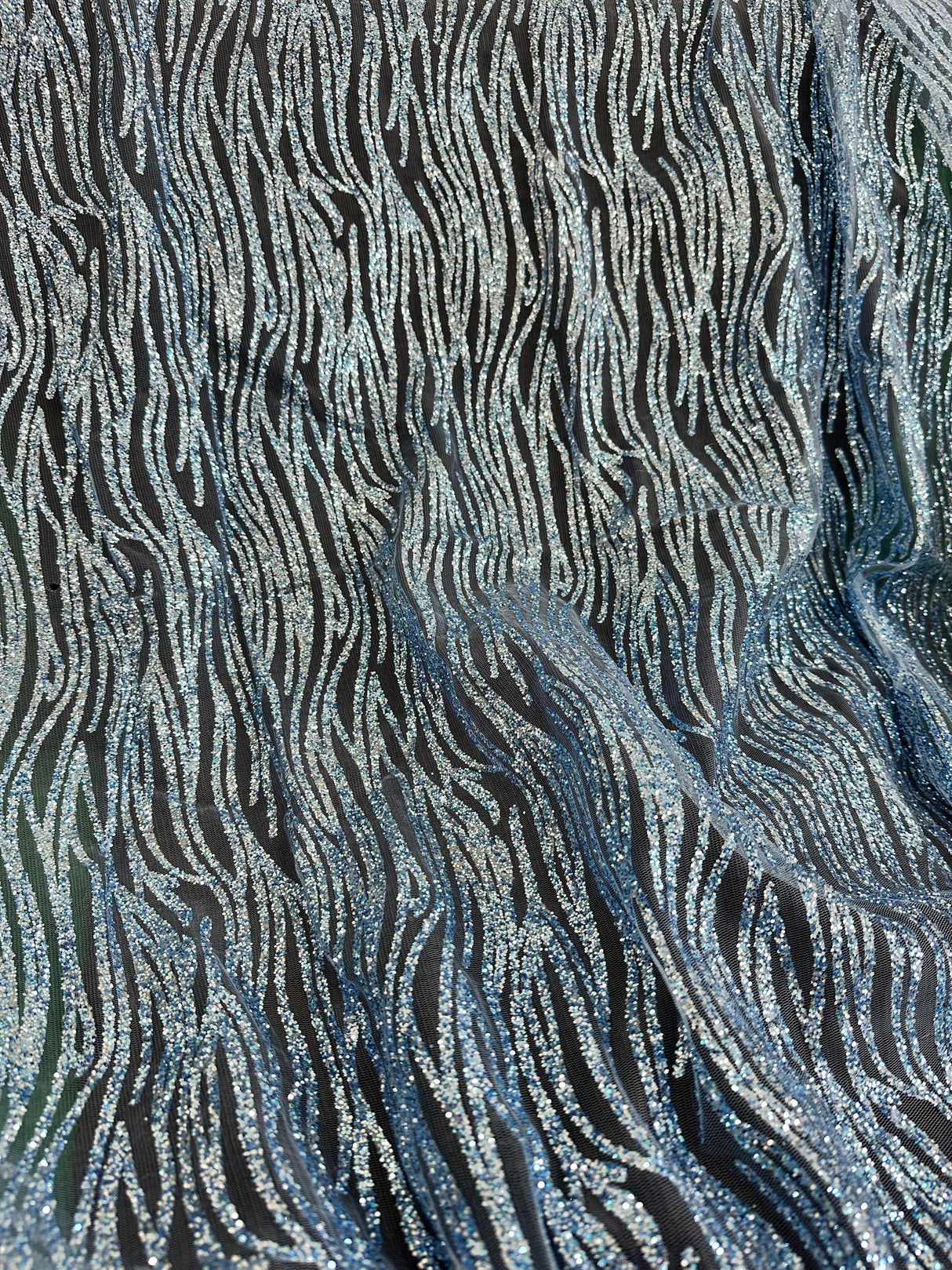 Glitter Wave Design Lace Baby Blue