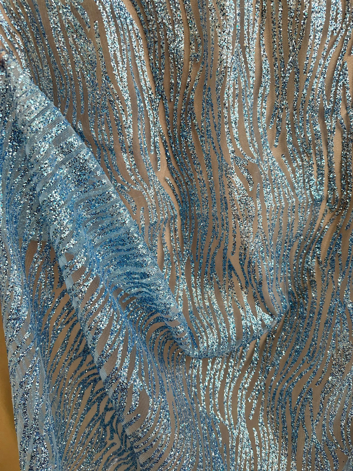 Glitter Wave Design Lace Baby Blue