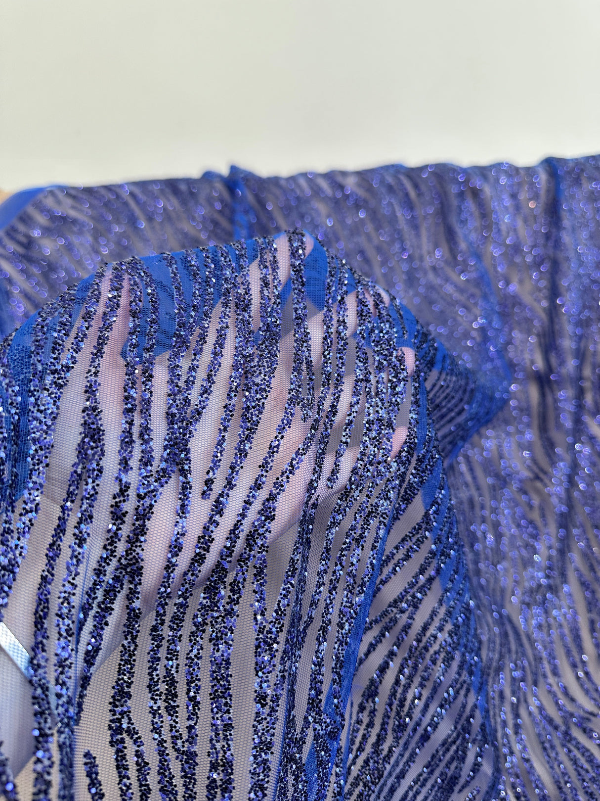 Glitter Lace Royal Blue Wave Design
