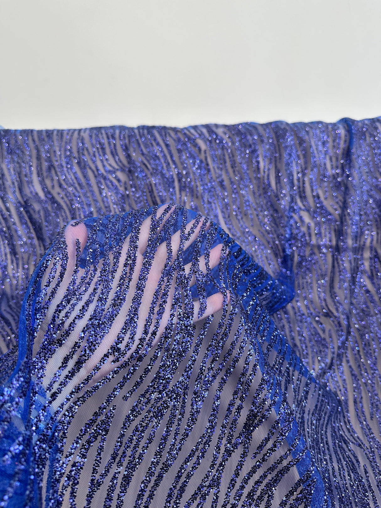 Glitter Lace Royal Blue Wave Design