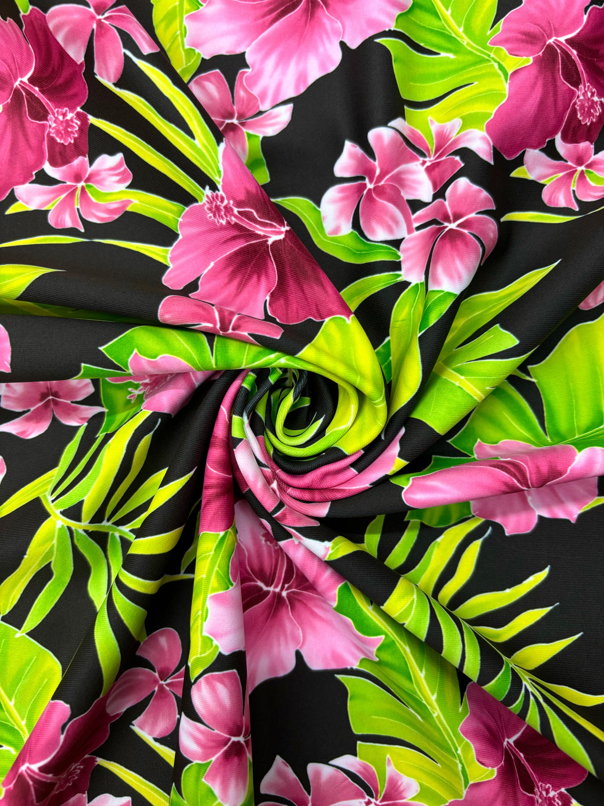 Tropical Pink Hibiscus Floral Spandex Fabric - Pink Hibiscus Floral, 58"/60" Width (Yard 36" X 60")