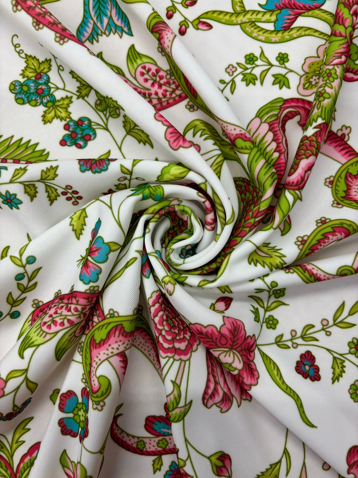 Teal And Pink Paisley Polyester Spandex Fabric - Teal And Pink Paisley, 58"/60" Width (1 Yard)