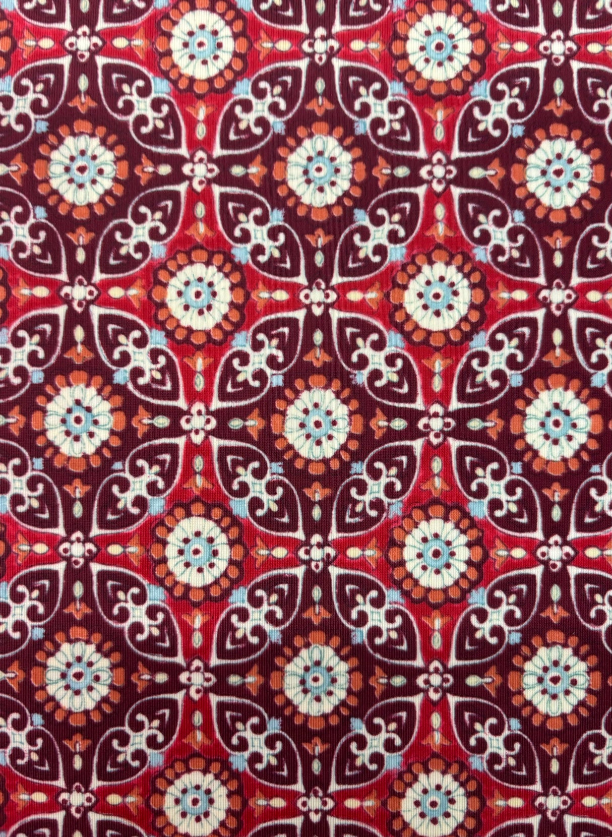 Floral Tile Printed Spandex Fabric - Floral Tile Print, 58"/60" Width (1 Yard)